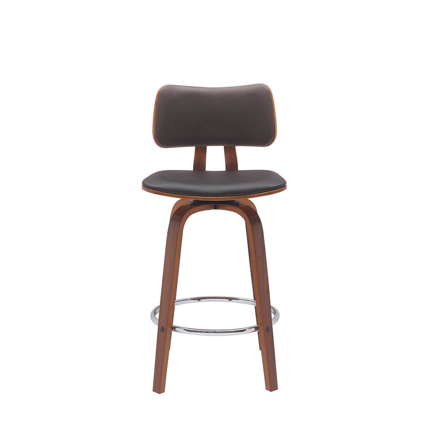 Pico 26" Swivel Walnut Wood Counter Stool in Gray Faux Leather with Chrome By Armen Living | Bar Stools | Modishstore - 19