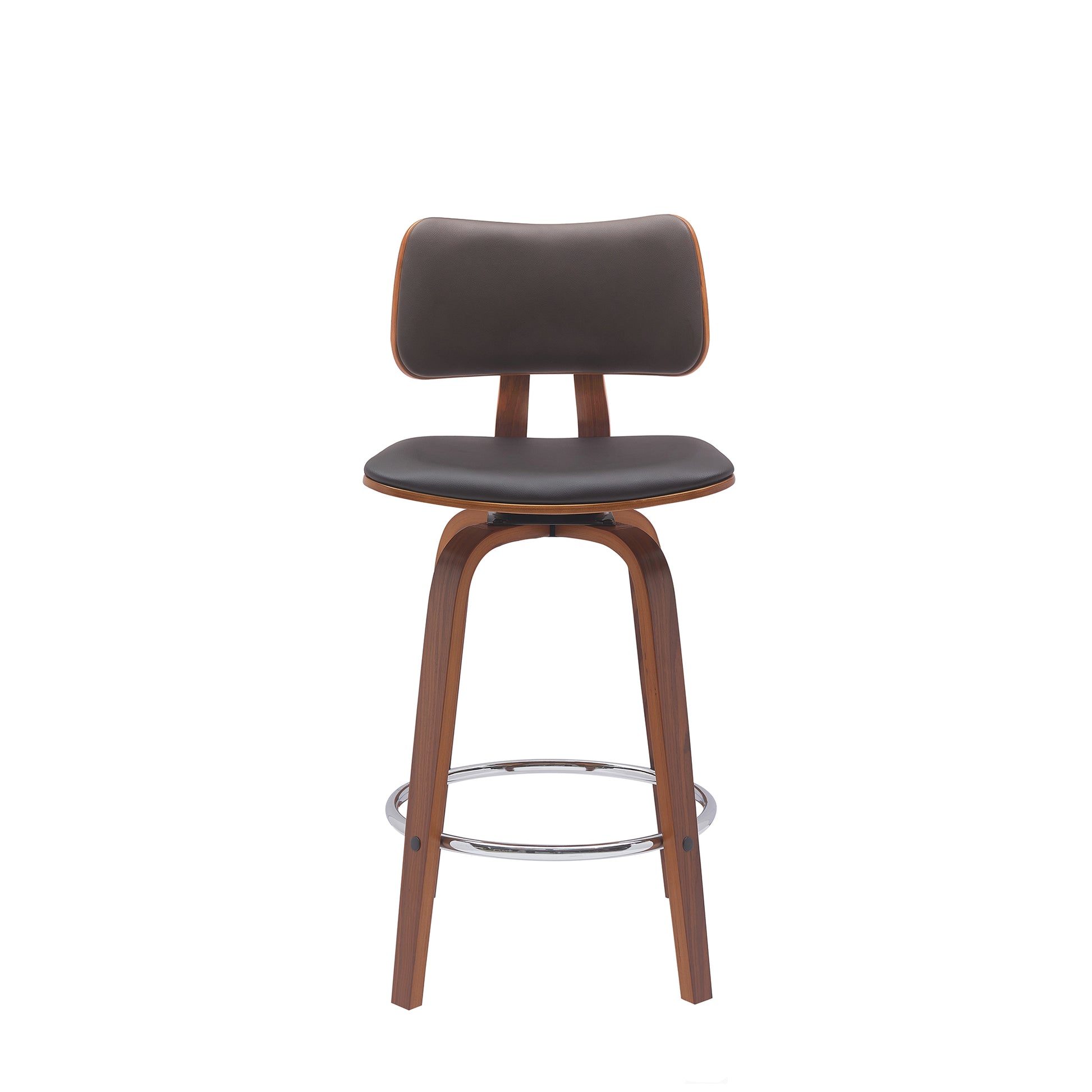 Pico 26" Swivel Walnut Wood Counter Stool in Gray Faux Leather with Chrome By Armen Living | Bar Stools | Modishstore - 19