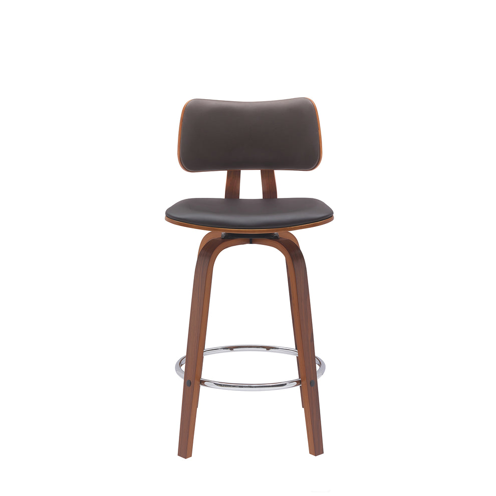 Pico 26" Swivel Walnut Wood Counter Stool in Gray Faux Leather with Chrome By Armen Living | Bar Stools | Modishstore - 19