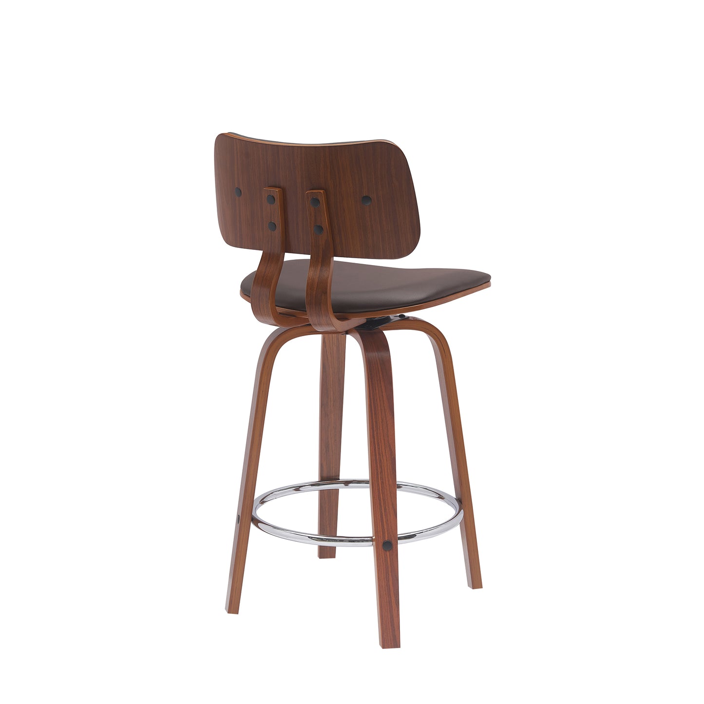 Pico 26" Swivel Walnut Wood Counter Stool in Gray Faux Leather with Chrome By Armen Living | Bar Stools | Modishstore - 20