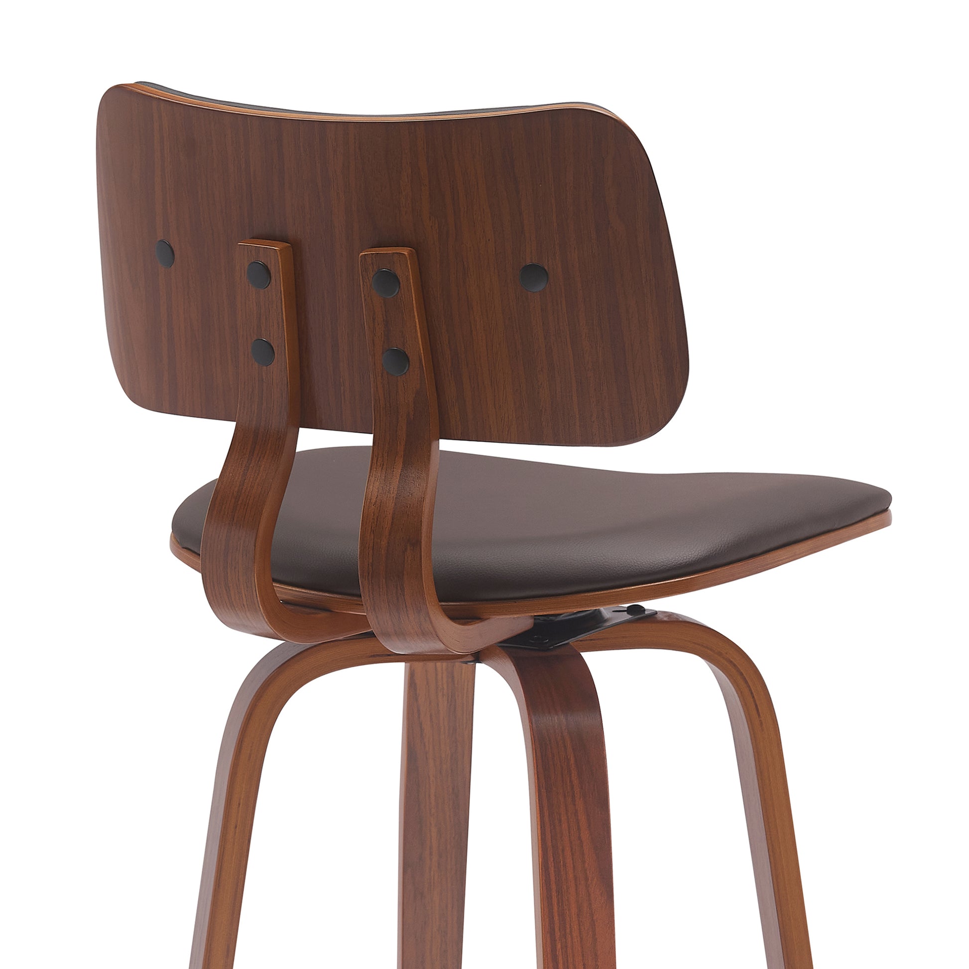 Pico 26" Swivel Walnut Wood Counter Stool in Gray Faux Leather with Chrome By Armen Living | Bar Stools | Modishstore - 21