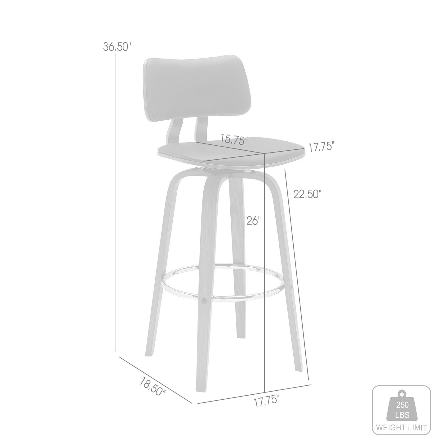 Pico 26" Swivel Walnut Wood Counter Stool in Gray Faux Leather with Chrome By Armen Living | Bar Stools | Modishstore - 23