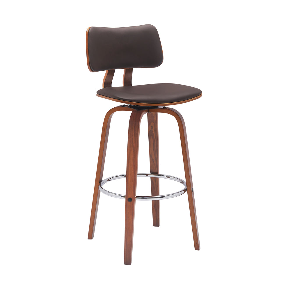 Pico 30" Swivel Walnut Wood Bar Stool in Gray Faux Leather with Chrome By Armen Living | Bar Stools | Modishstore - 18