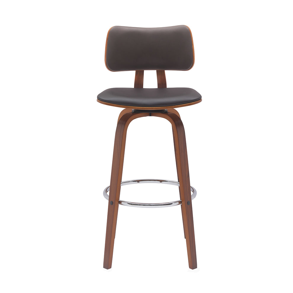 Pico 30" Swivel Walnut Wood Bar Stool in Gray Faux Leather with Chrome By Armen Living | Bar Stools | Modishstore - 19