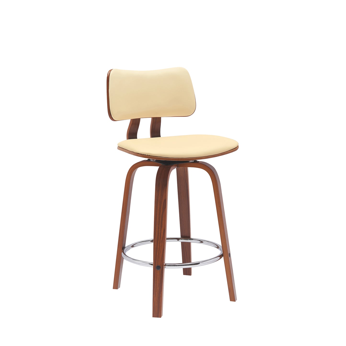 Pico 26" Swivel Walnut Wood Counter Stool in Gray Faux Leather with Chrome By Armen Living | Bar Stools | Modishstore - 10