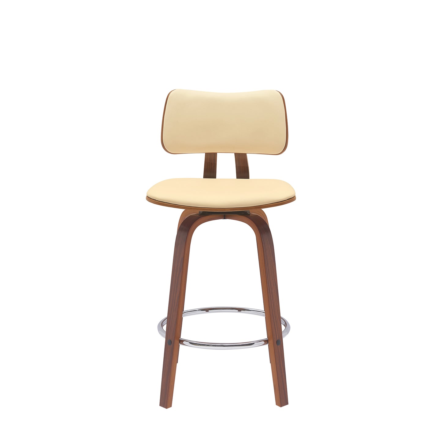 Pico 26" Swivel Walnut Wood Counter Stool in Gray Faux Leather with Chrome By Armen Living | Bar Stools | Modishstore - 11