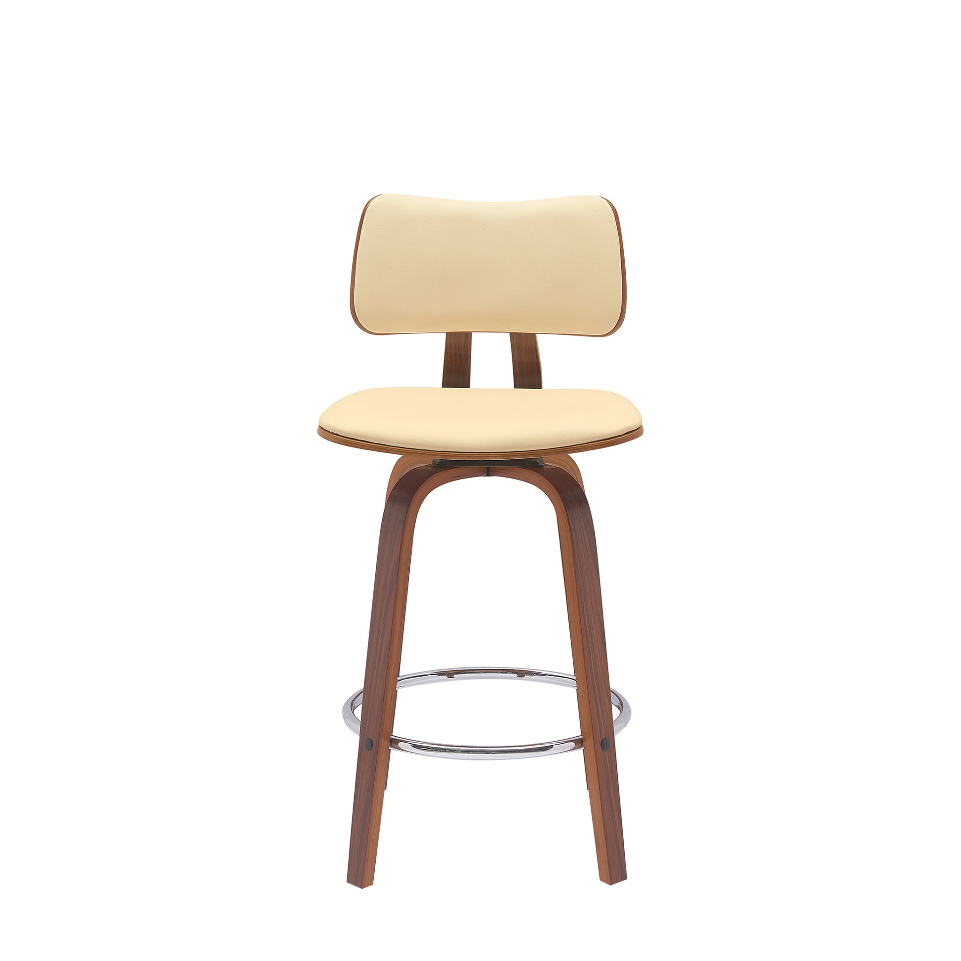 Pico 26" Swivel Walnut Wood Counter Stool in Gray Faux Leather with Chrome By Armen Living | Bar Stools | Modishstore - 11