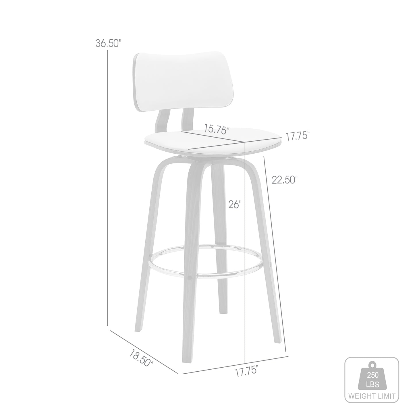 Pico 26" Swivel Walnut Wood Counter Stool in Gray Faux Leather with Chrome By Armen Living | Bar Stools | Modishstore - 15