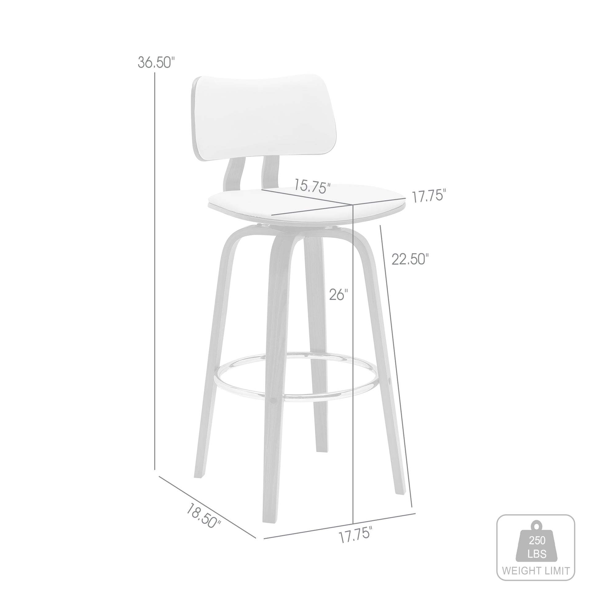 Pico 26" Swivel Walnut Wood Counter Stool in Gray Faux Leather with Chrome By Armen Living | Bar Stools | Modishstore - 15