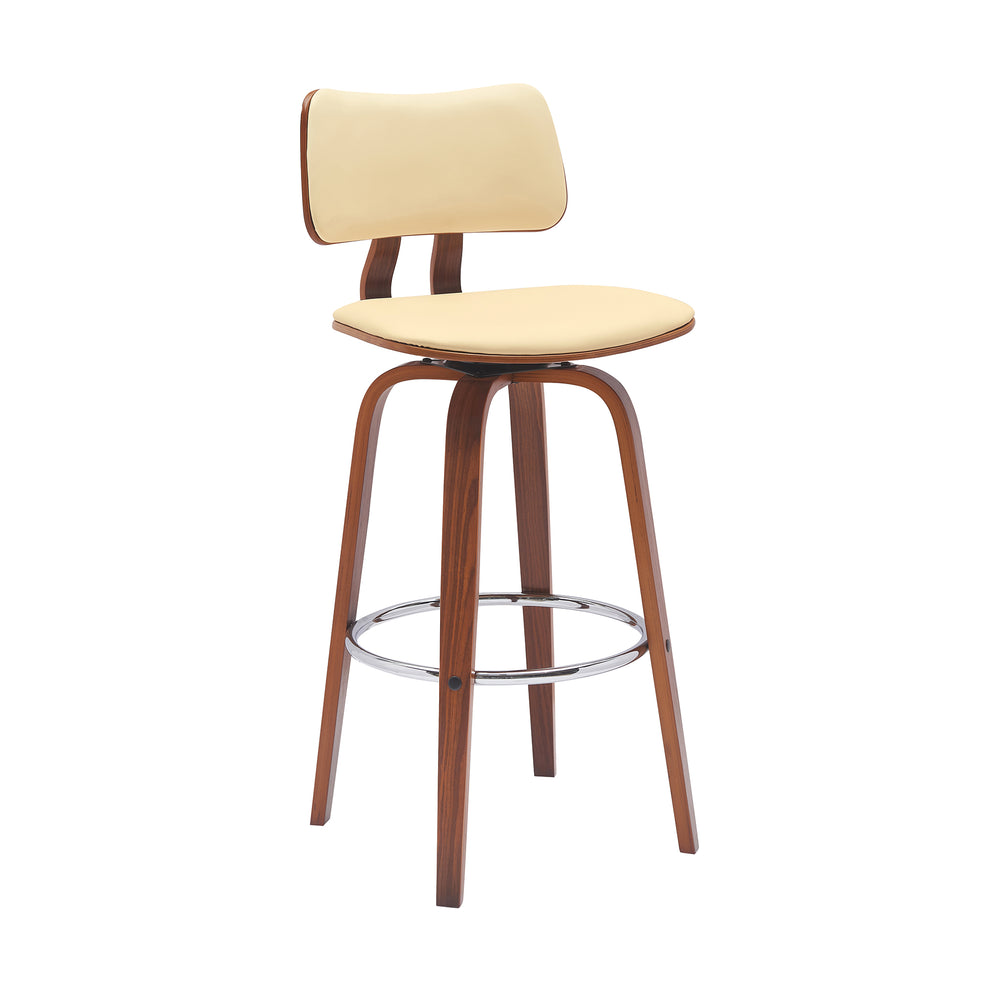 Pico 30" Swivel Walnut Wood Bar Stool in Gray Faux Leather with Chrome By Armen Living | Bar Stools | Modishstore - 10
