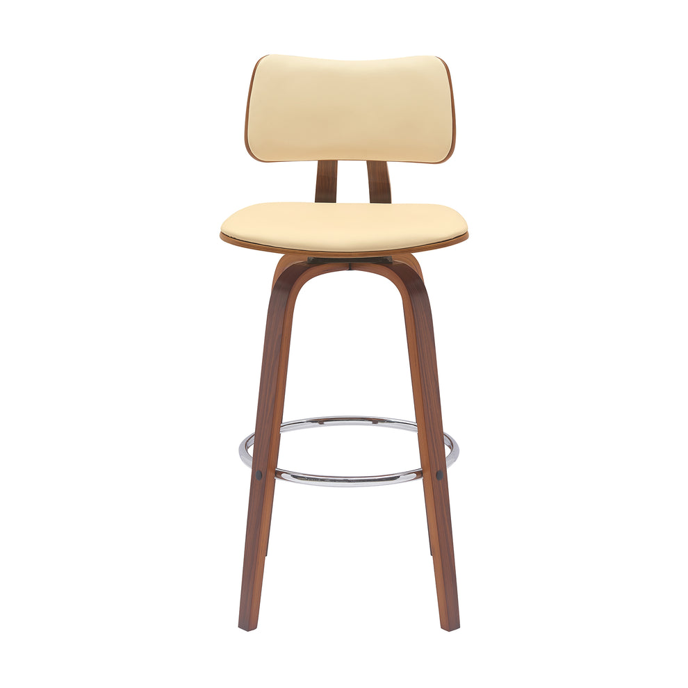 Pico 30" Swivel Walnut Wood Bar Stool in Gray Faux Leather with Chrome By Armen Living | Bar Stools | Modishstore - 11