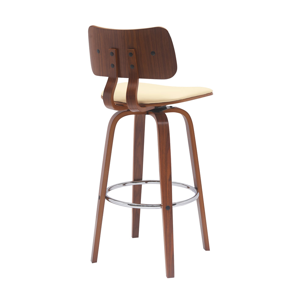 Pico 30" Swivel Walnut Wood Bar Stool in Gray Faux Leather with Chrome By Armen Living | Bar Stools | Modishstore - 12
