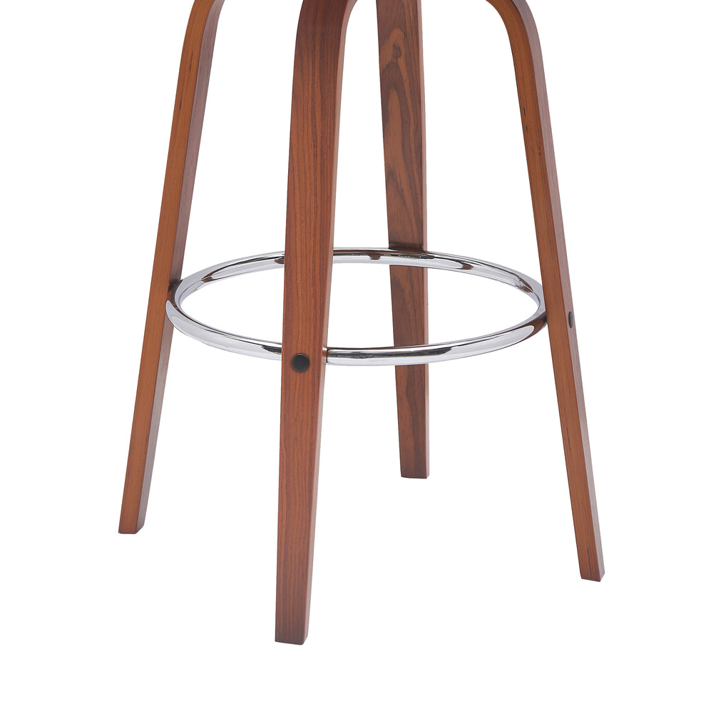 Pico 30" Swivel Walnut Wood Bar Stool in Gray Faux Leather with Chrome By Armen Living | Bar Stools | Modishstore - 16