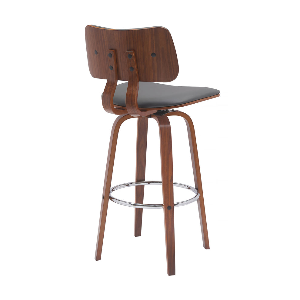 Pico 30" Swivel Walnut Wood Bar Stool in Gray Faux Leather with Chrome By Armen Living | Bar Stools | Modishstore - 4