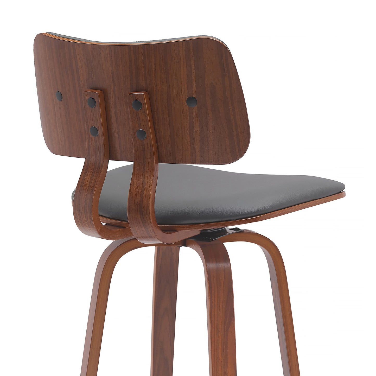 Pico 30" Swivel Walnut Wood Bar Stool in Gray Faux Leather with Chrome By Armen Living | Bar Stools | Modishstore - 5