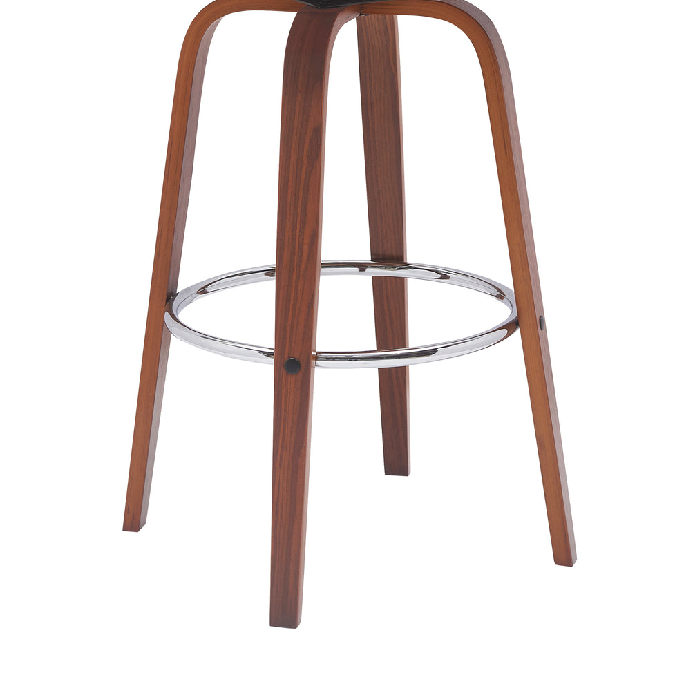 Pico 30" Swivel Walnut Wood Bar Stool in Gray Faux Leather with Chrome By Armen Living | Bar Stools | Modishstore - 8