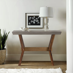 Picadilly Rectangle Console Table in Acacia Wood and Concrete By Armen Living