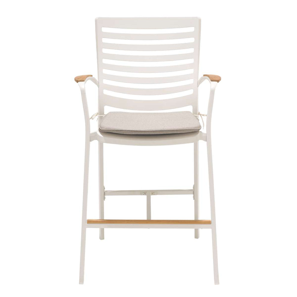 Portals Outdoor Patio Aluminum Barstool in Light Matte Sand with Natural Teak Wood Accent By Armen Living | Bar Stools |  Modishstore  - 3