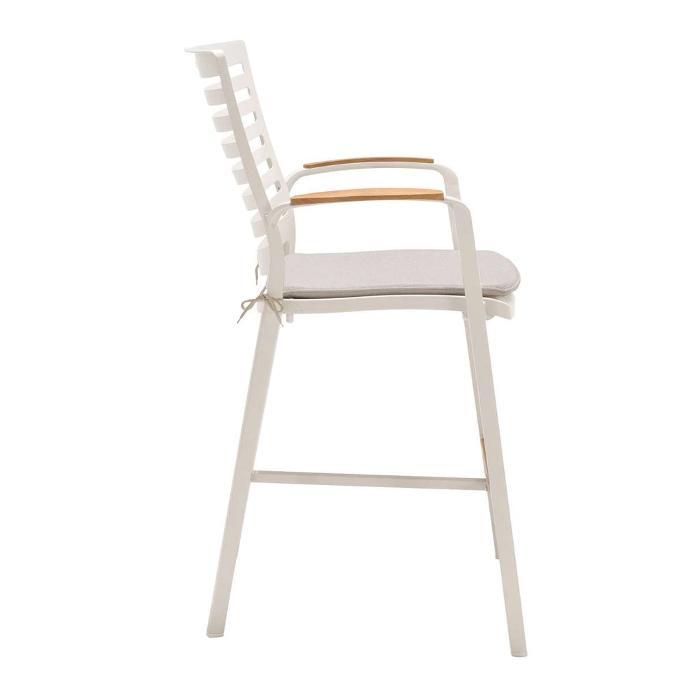 Portals Outdoor Patio Aluminum Barstool in Light Matte Sand with Natural Teak Wood Accent By Armen Living | Bar Stools |  Modishstore  - 4