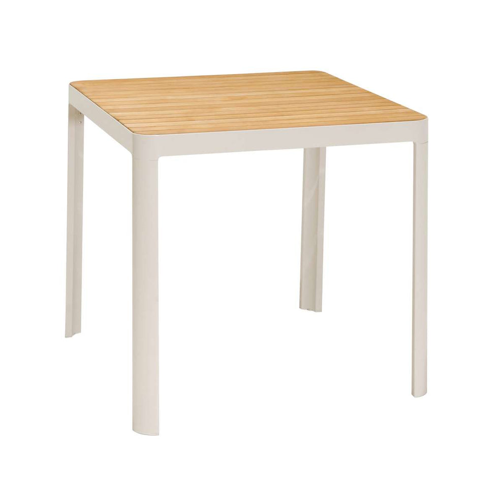 Portals Outdoor Square Bar Table In Light Matte Sand with Natural Teak Wood Top By Armen Living | Outdoor Tables |  Modishstore  - 4