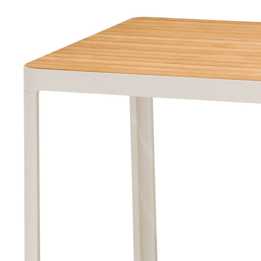 Portals Outdoor Square Bar Table In Light Matte Sand with Natural Teak Wood Top By Armen Living | Outdoor Tables |  Modishstore  - 3