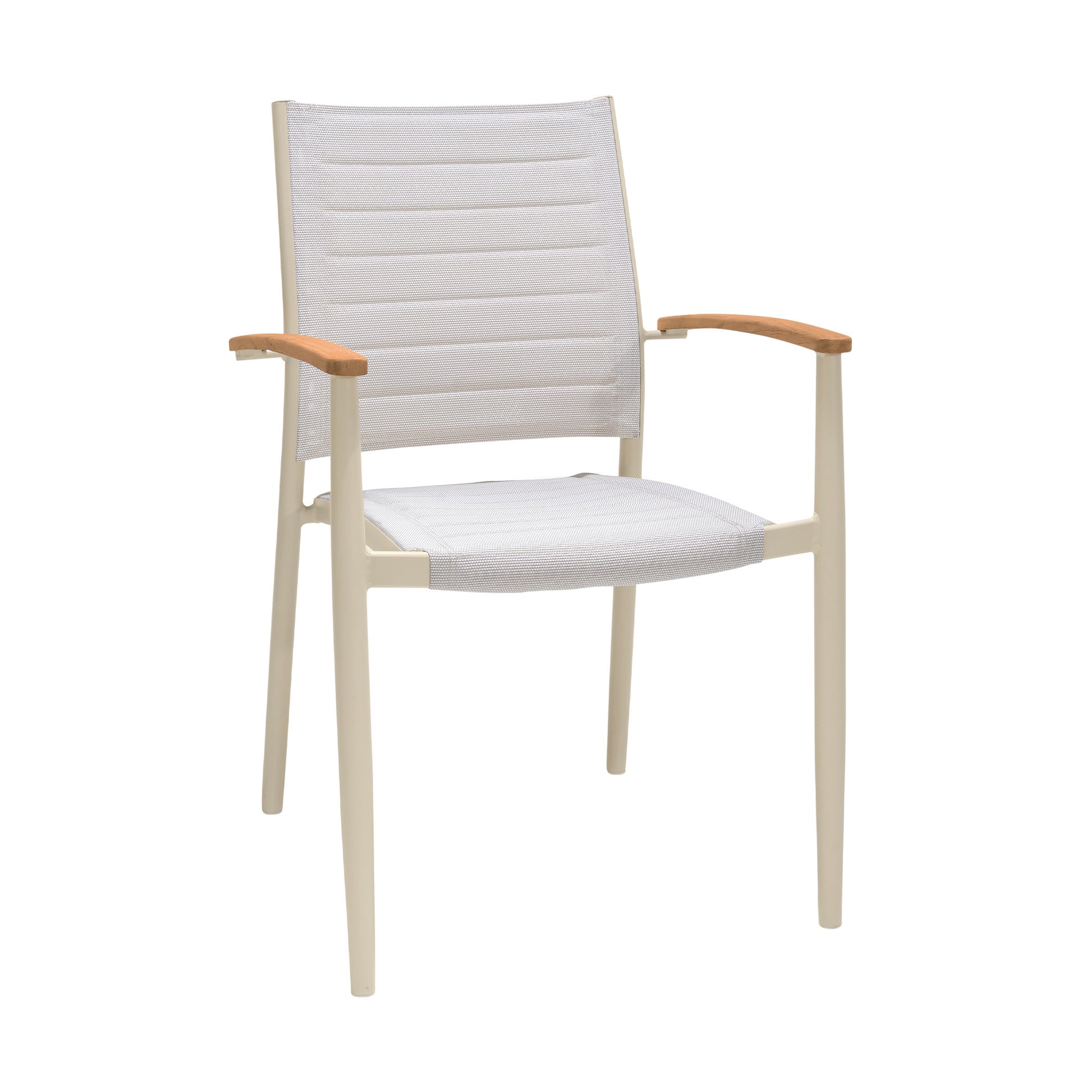 Portals Outdoor Coral Sand Aluminum Stacking Dining Chair with Teak Arms - Set of 2 By Armen Living | Outdoor Chairs | Modishstore - 3