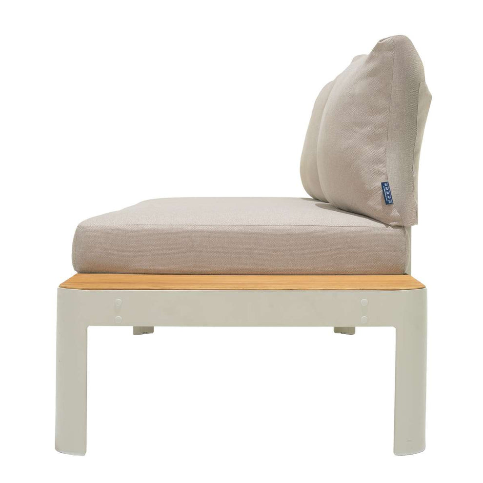 Portals Outdoor Sofa in Light Matte Sand Finish with Natural Teak Wood and Beige Cushions By Armen Living | Outdoor Sofas, Loveseats & Sectionals |  Modishstore  - 4