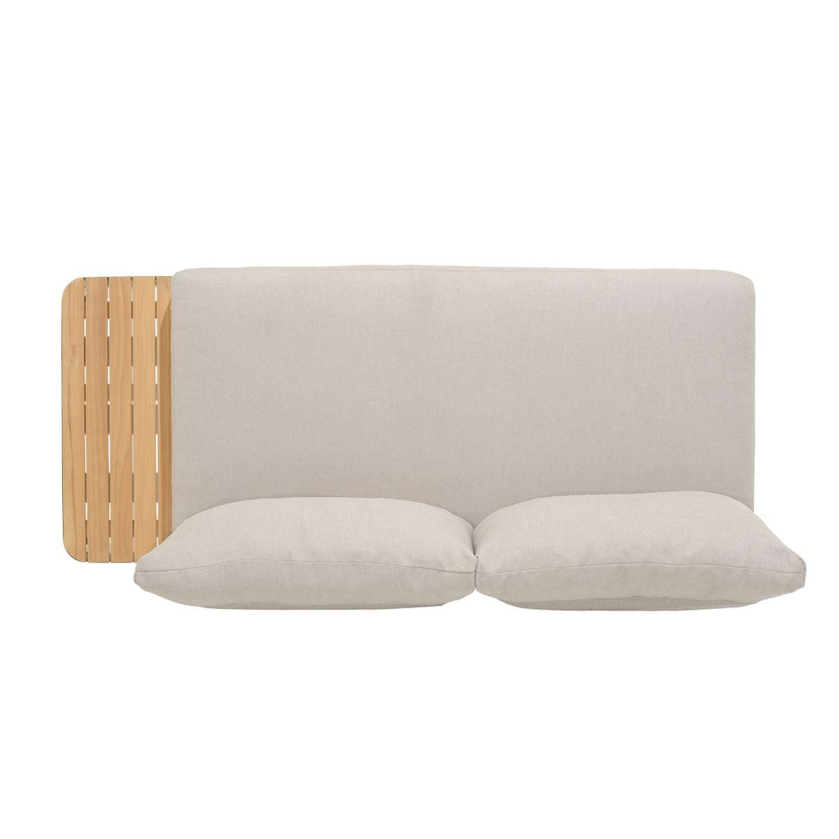 Portals Outdoor Sofa in Light Matte Sand Finish with Natural Teak Wood and Beige Cushions By Armen Living | Outdoor Sofas, Loveseats & Sectionals |  Modishstore  - 5