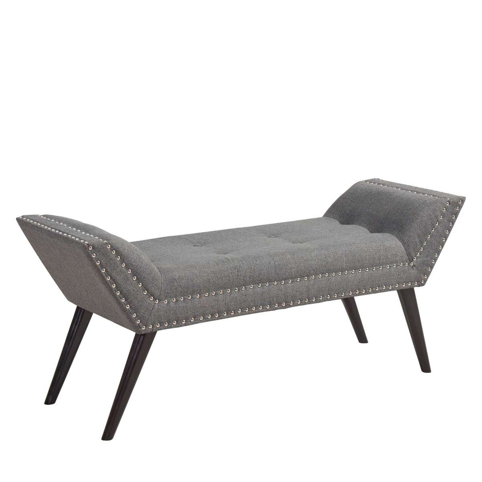 Porter Ottoman Bench in Charcoal Fabric with Nailhead Trim and Espresso Wood Legs By Armen Living | Benches | Modishstore - 2