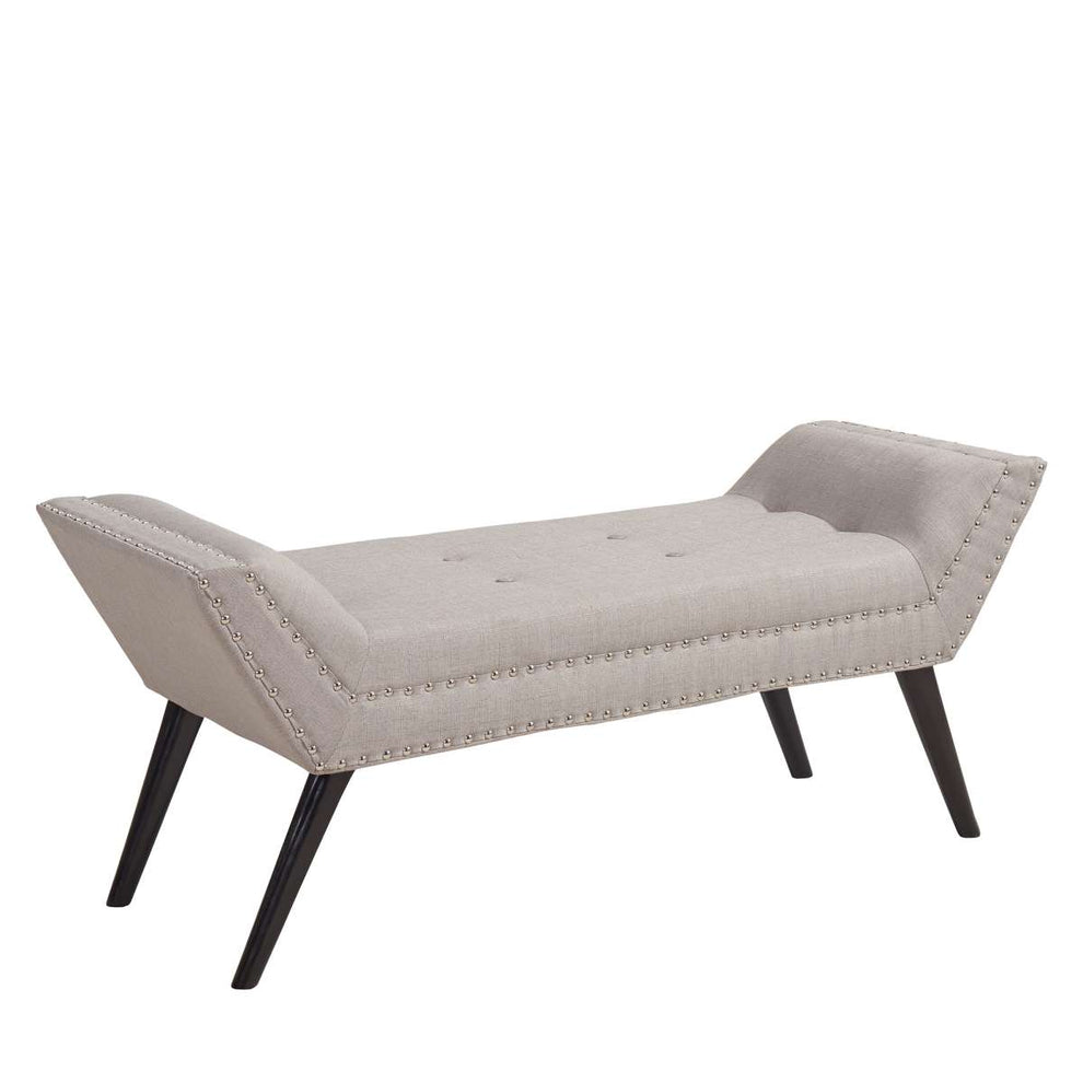 Porter Ottoman Bench in Charcoal Fabric with Nailhead Trim and Espresso Wood Legs By Armen Living | Benches | Modishstore - 4