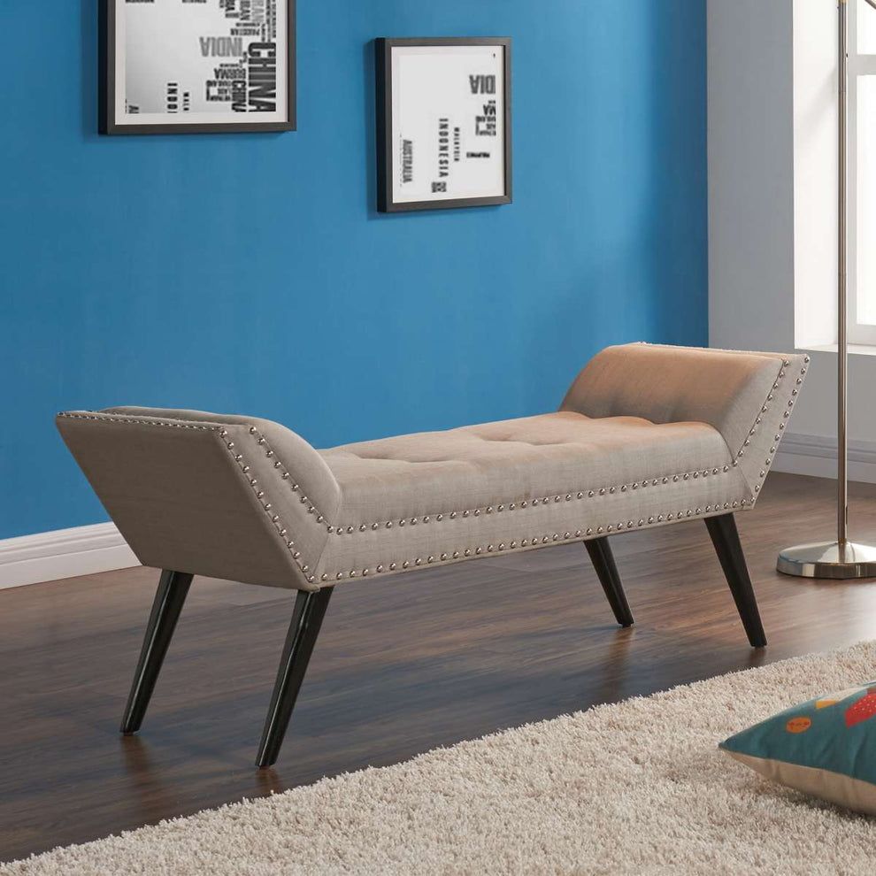 Porter Ottoman Bench in Charcoal Fabric with Nailhead Trim and Espresso Wood Legs By Armen Living | Benches | Modishstore - 3