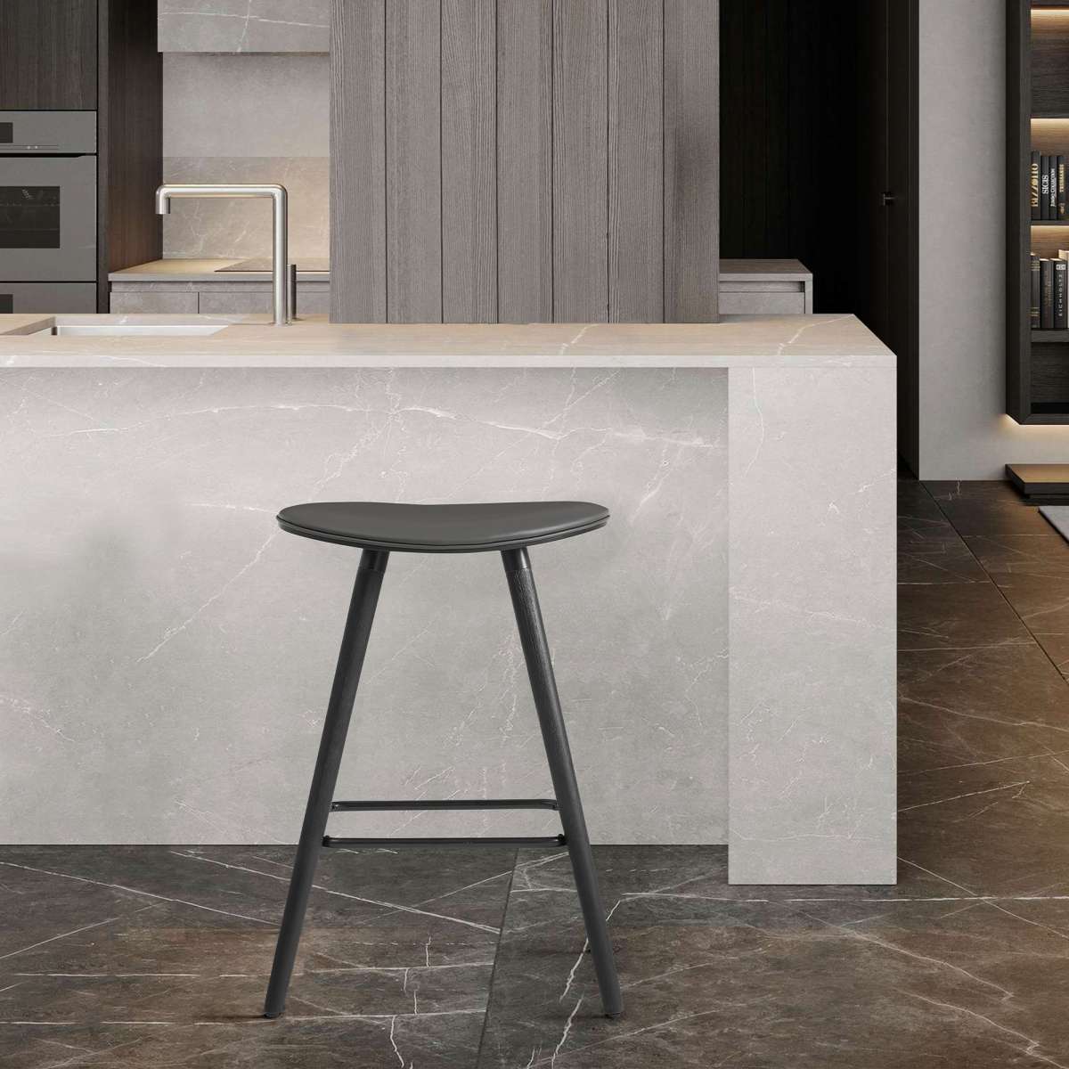 Piper 26" Counter Height Backless Bar Stool in Gray Faux Leather and Black Wood By Armen Living | Bar Stools | Modishstore