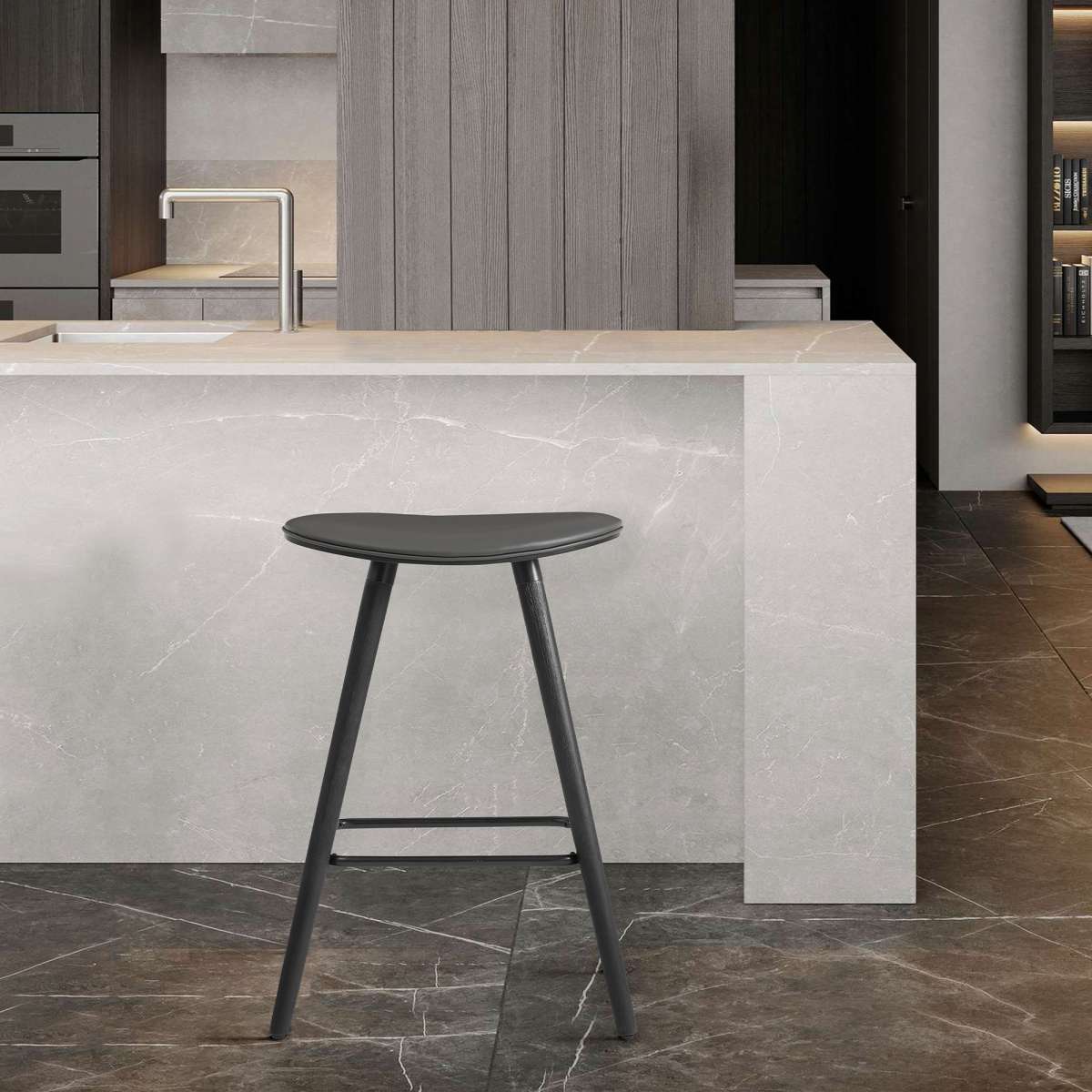 Piper 26" Counter Height Backless Bar Stool in Gray Faux Leather and Black Wood By Armen Living | Bar Stools | Modishstore