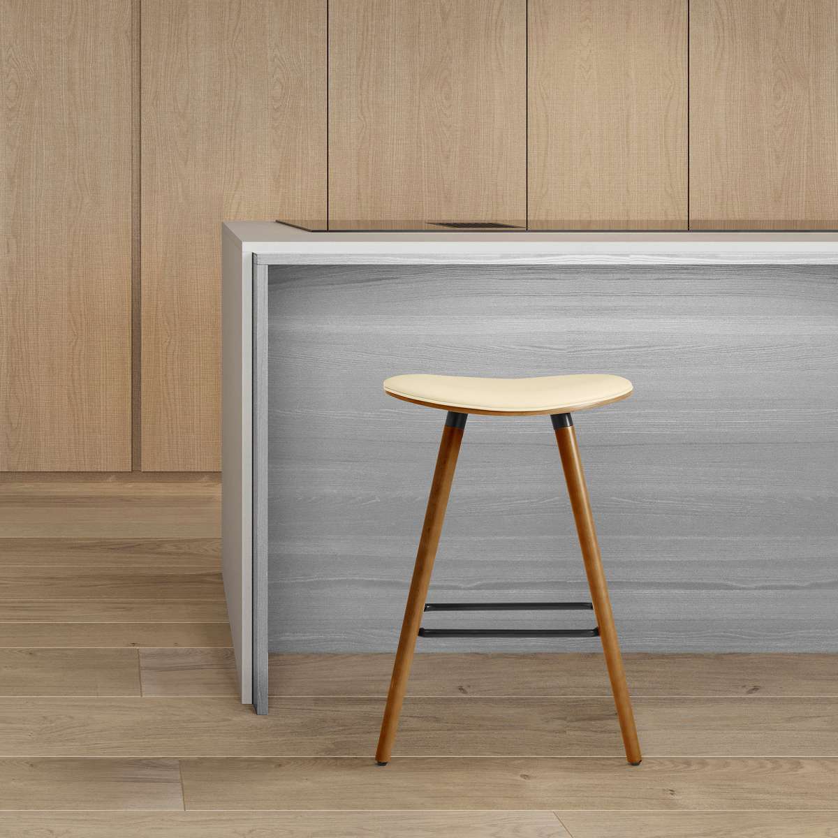 Piper 26" Counter Height Backless Bar Stool in Gray Faux Leather and Black Wood By Armen Living | Bar Stools | Modishstore - 11