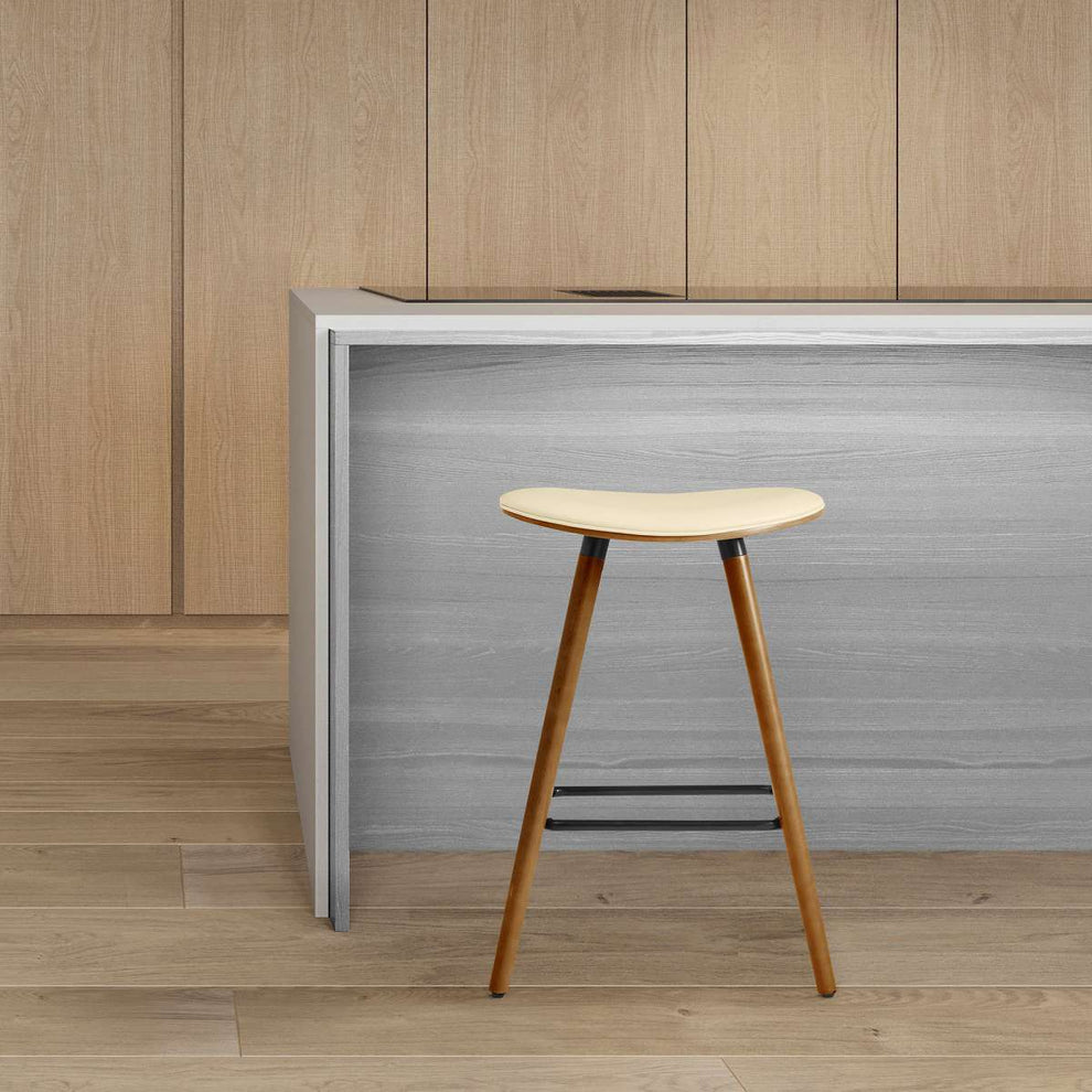 Piper 26" Counter Height Backless Bar Stool in Gray Faux Leather and Black Wood By Armen Living | Bar Stools | Modishstore - 11