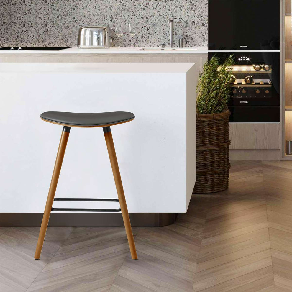 Piper 26" Counter Height Backless Bar Stool in Gray Faux Leather and Black Wood By Armen Living | Bar Stools | Modishstore - 16