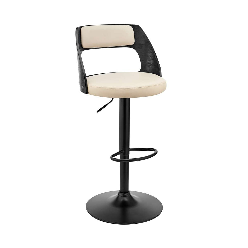 Paulo Adjustable Swivel Cream Faux Leather and Black Wood Bar Stool with Black Base By Armen Living | Bar Stools | Modishstore - 2