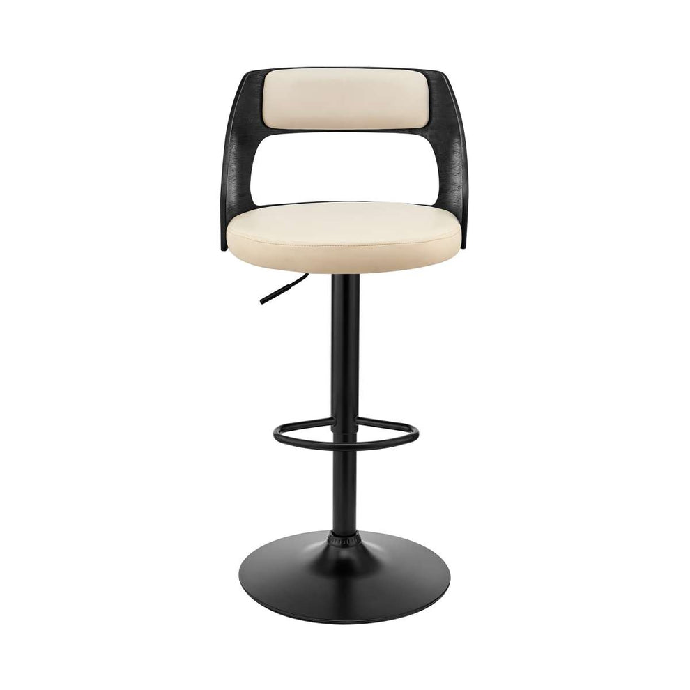 Paulo Adjustable Swivel Cream Faux Leather and Black Wood Bar Stool with Black Base By Armen Living | Bar Stools | Modishstore - 3
