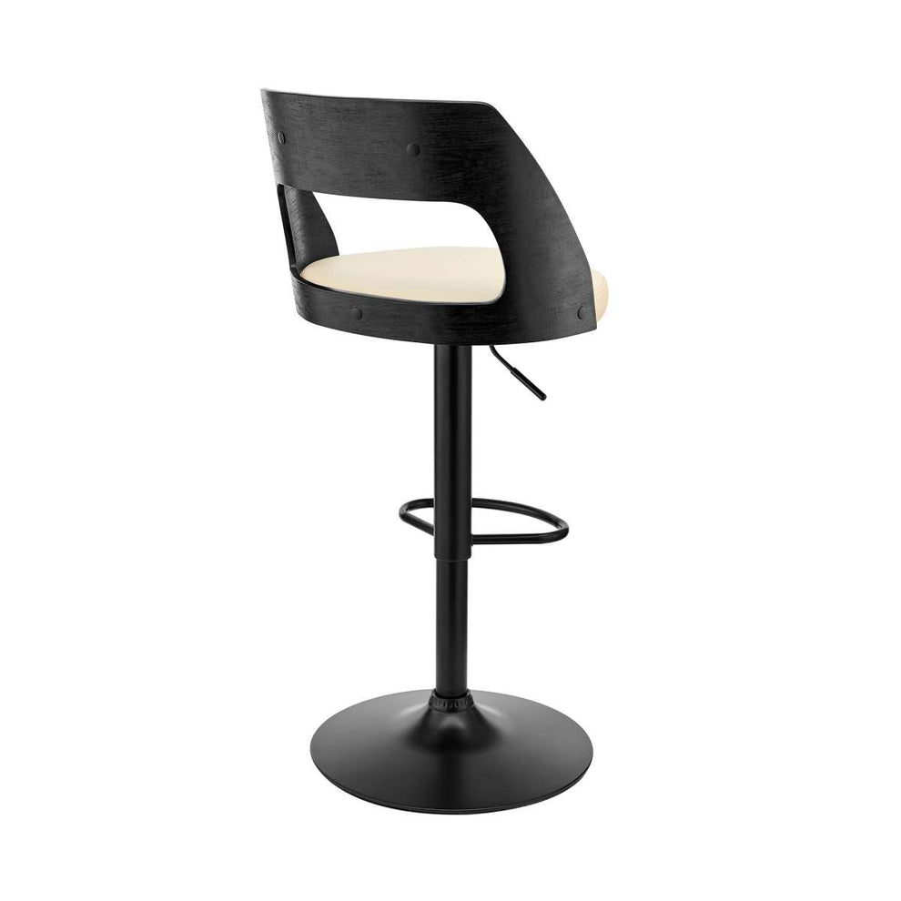 Paulo Adjustable Swivel Cream Faux Leather and Black Wood Bar Stool with Black Base By Armen Living | Bar Stools | Modishstore - 4
