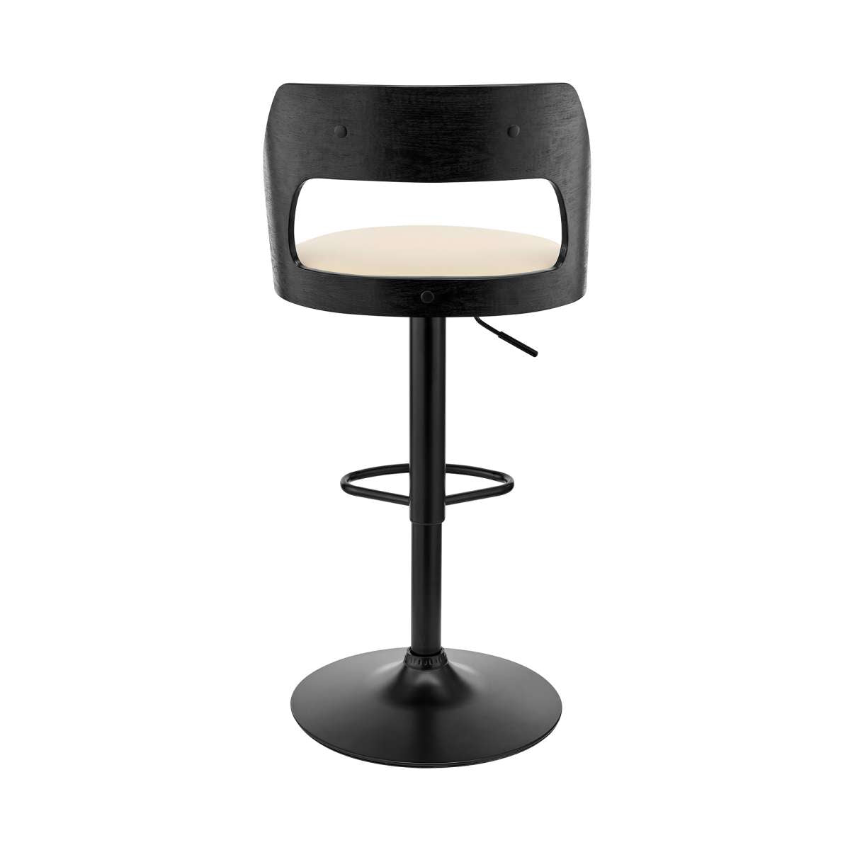 Paulo Adjustable Swivel Cream Faux Leather and Black Wood Bar Stool with Black Base By Armen Living | Bar Stools | Modishstore - 5