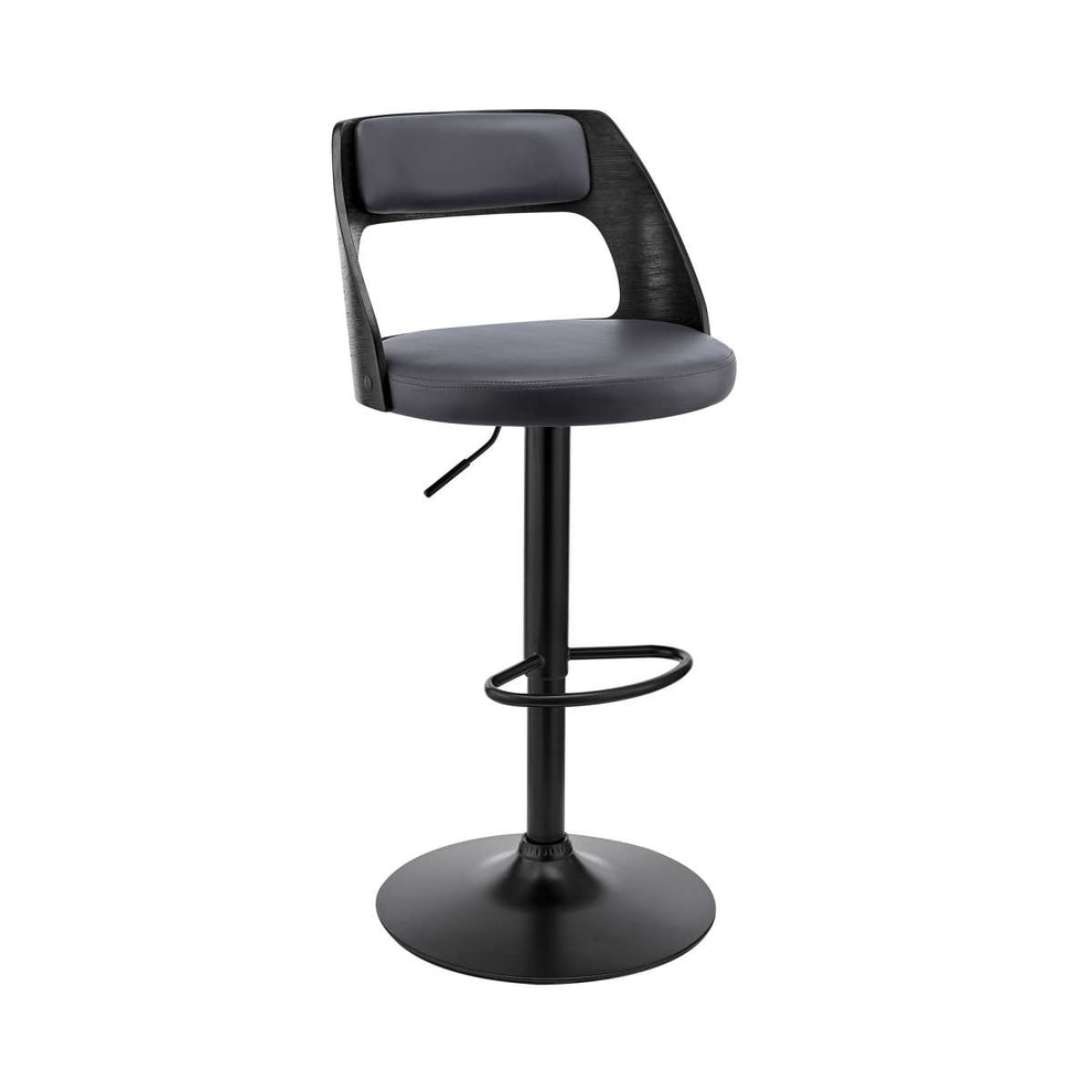 Paulo Adjustable Swivel Cream Faux Leather and Black Wood Bar Stool with Black Base By Armen Living | Bar Stools | Modishstore - 10