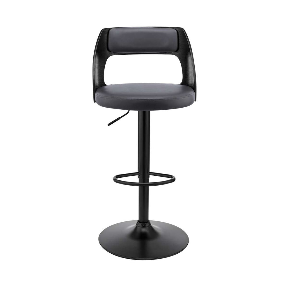 Paulo Adjustable Swivel Cream Faux Leather and Black Wood Bar Stool with Black Base By Armen Living | Bar Stools | Modishstore - 11