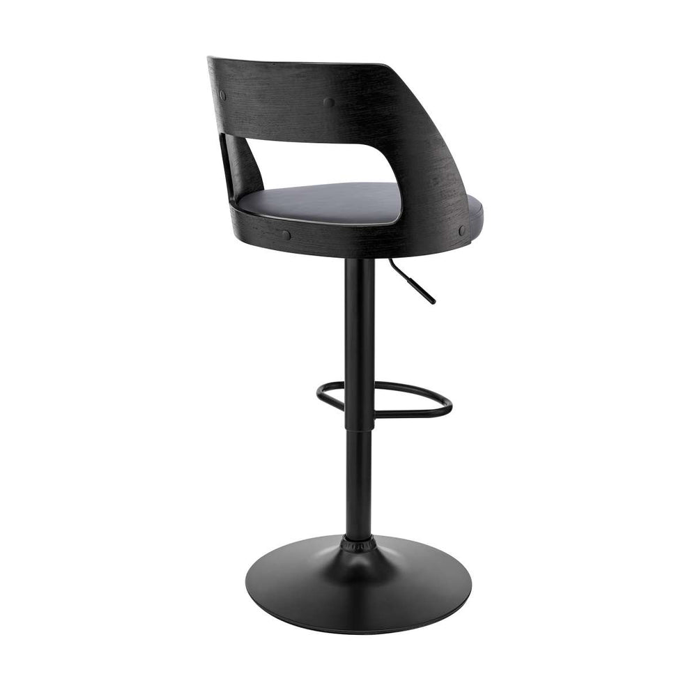 Paulo Adjustable Swivel Cream Faux Leather and Black Wood Bar Stool with Black Base By Armen Living | Bar Stools | Modishstore - 12