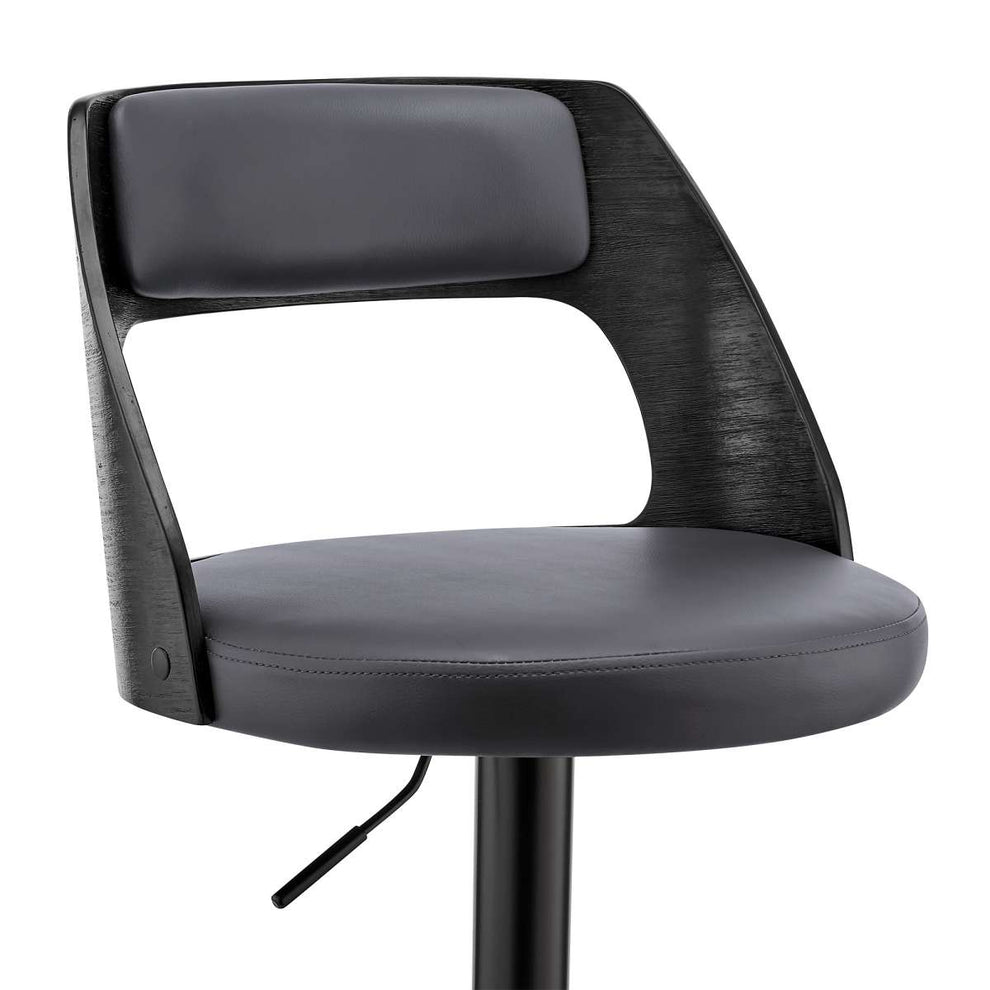 Paulo Adjustable Swivel Cream Faux Leather and Black Wood Bar Stool with Black Base By Armen Living | Bar Stools | Modishstore - 14
