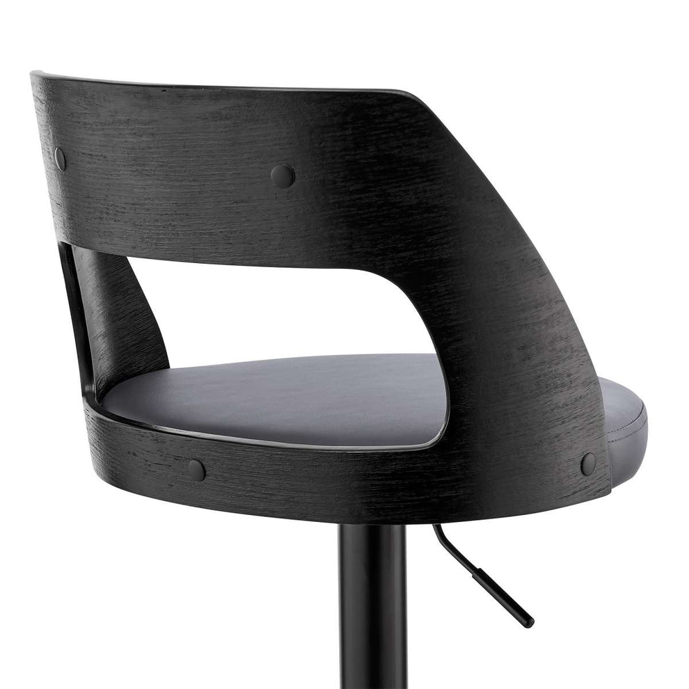 Paulo Adjustable Swivel Cream Faux Leather and Black Wood Bar Stool with Black Base By Armen Living | Bar Stools | Modishstore - 15