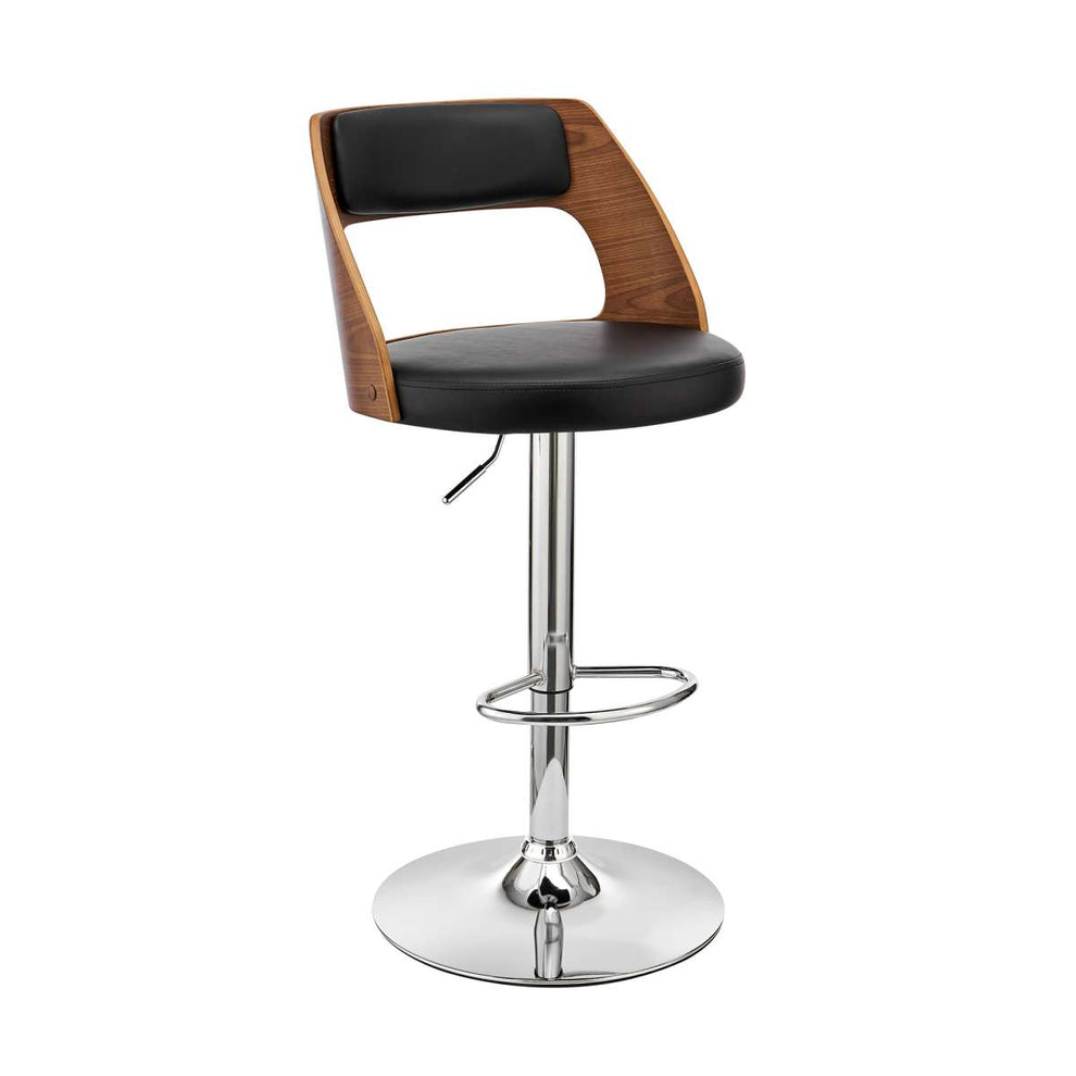Paulo Adjustable Swivel Black Faux Leather and Walnut Wood Bar Stool with Chrome Base By Armen Living | Bar Stools | Modishstore - 2