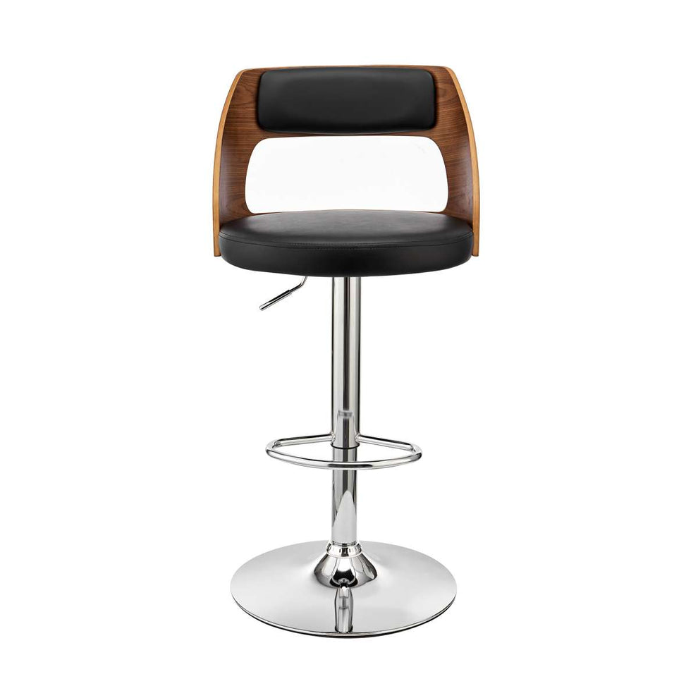Paulo Adjustable Swivel Black Faux Leather and Walnut Wood Bar Stool with Chrome Base By Armen Living | Bar Stools | Modishstore - 3