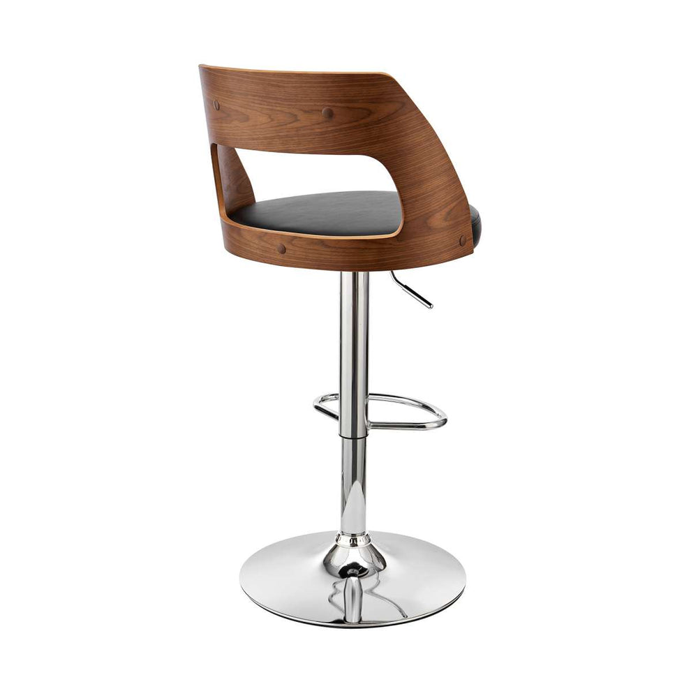 Paulo Adjustable Swivel Black Faux Leather and Walnut Wood Bar Stool with Chrome Base By Armen Living | Bar Stools | Modishstore - 4