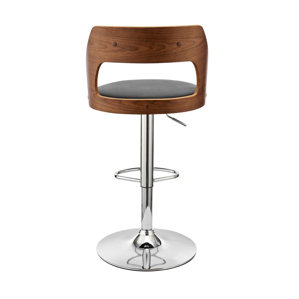 Paulo Adjustable Swivel Black Faux Leather and Walnut Wood Bar Stool with Chrome Base By Armen Living | Bar Stools | Modishstore - 5