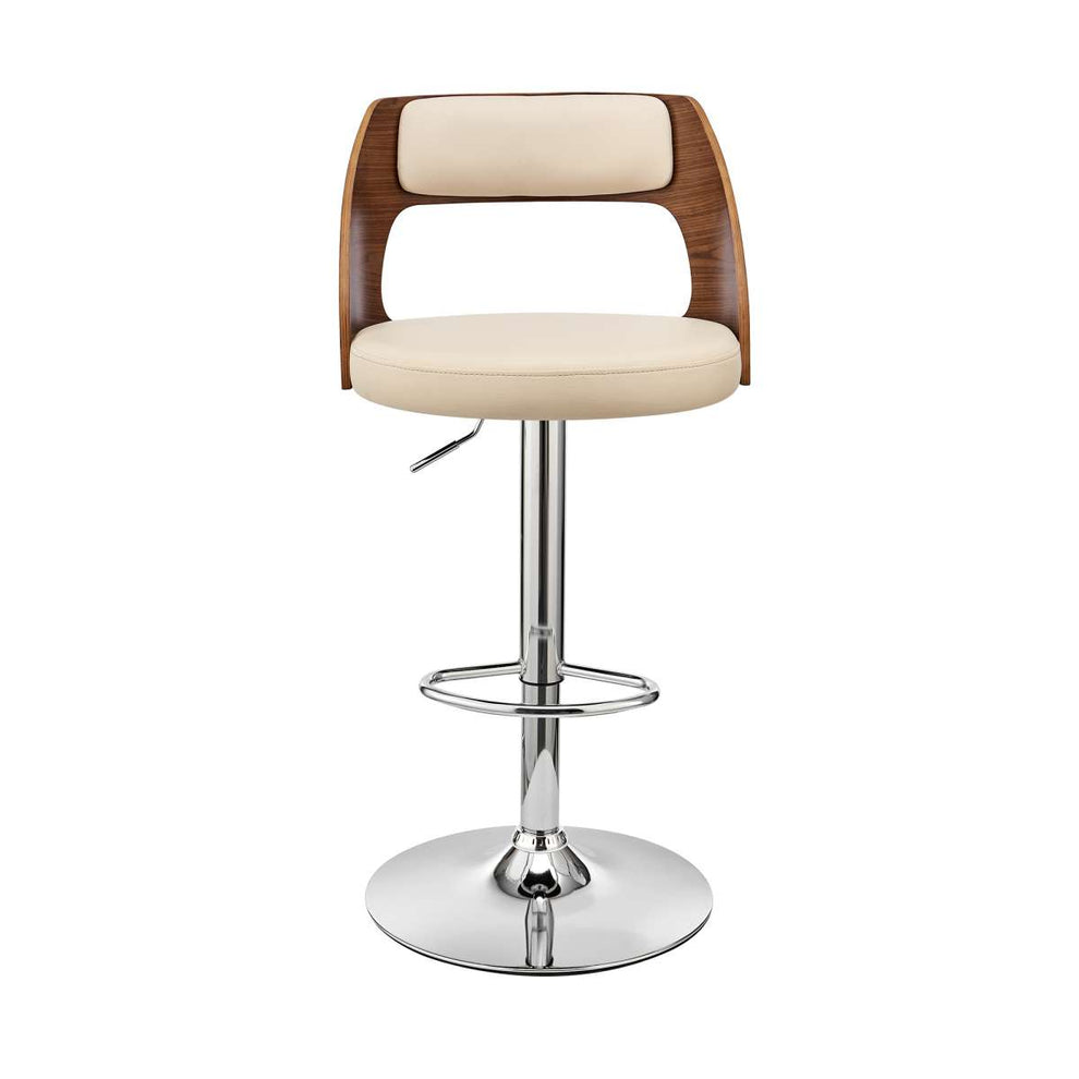 Paulo Adjustable Swivel Black Faux Leather and Walnut Wood Bar Stool with Chrome Base By Armen Living | Bar Stools | Modishstore - 11